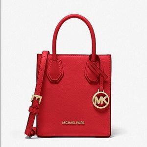 Michael Kors XS Extra Small Shopper Crossbody Bag Leather Red